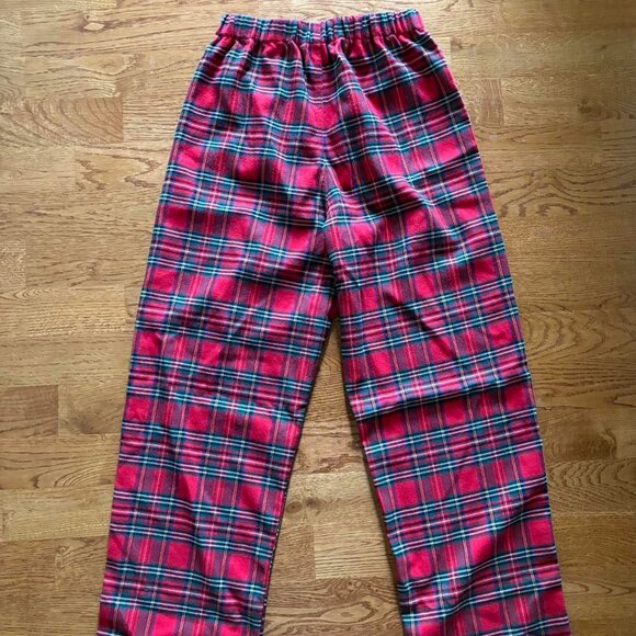Brandy Melville Red Plaid Pants Flannel Tartan Pull On Button Straight Leg OS - Picture 3 of 4